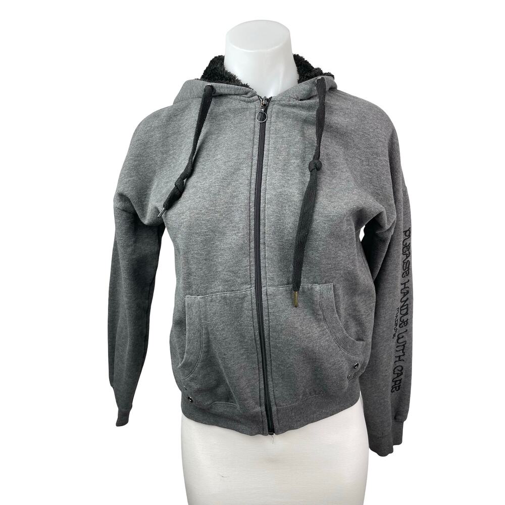 Madame Women's Gray Rose Floral Embroidery Long Sleeve Sweater Hoodie Jacket M